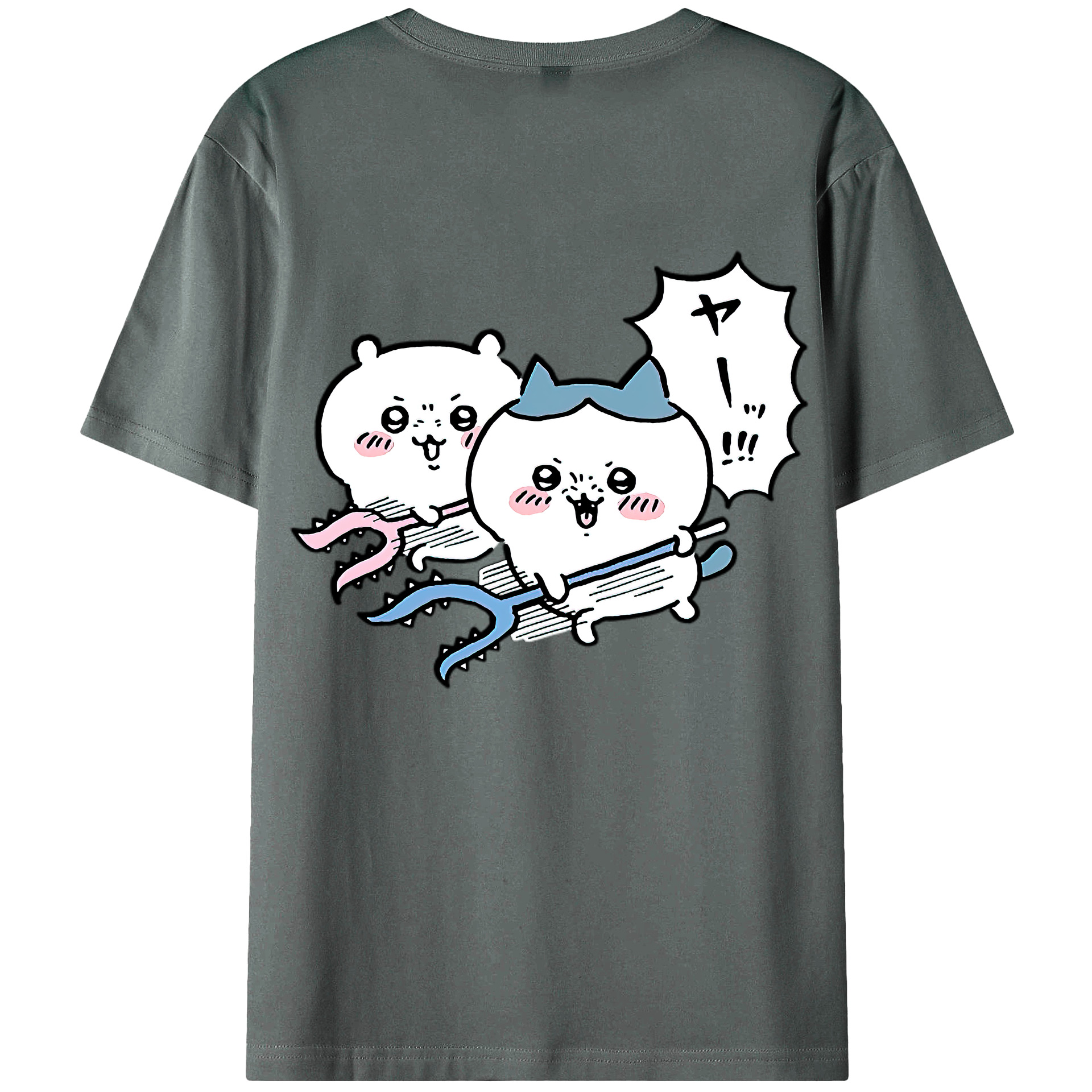 （画像用） ちいかわ ハチワレ Chii-kawa hachiware 綿100％ メンズ半袖Tシャツ（バックプリント） 通気性
